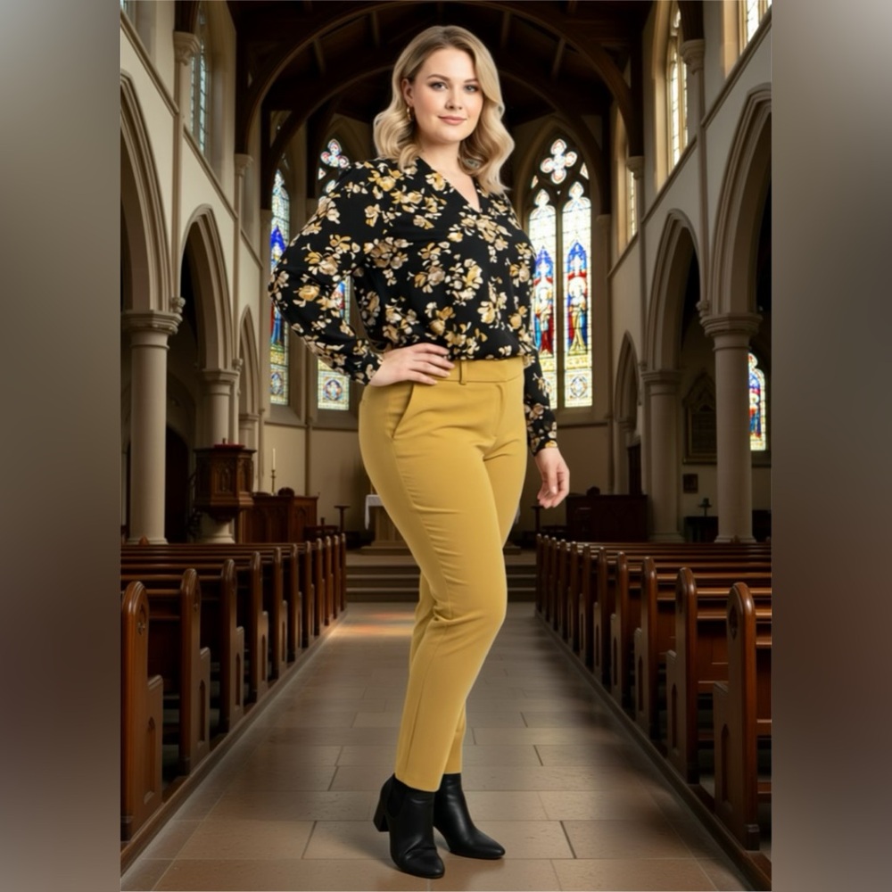 Ann Taylor Black and Gold Floral Blouse